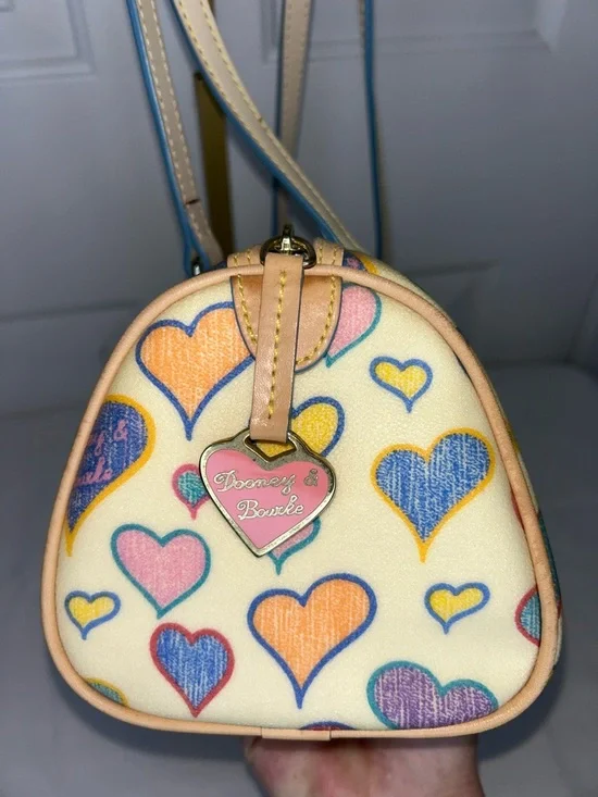 Dooney & Bourke Cream Multicolor Heart-Print Barrel Bag - Picture 8 of 13